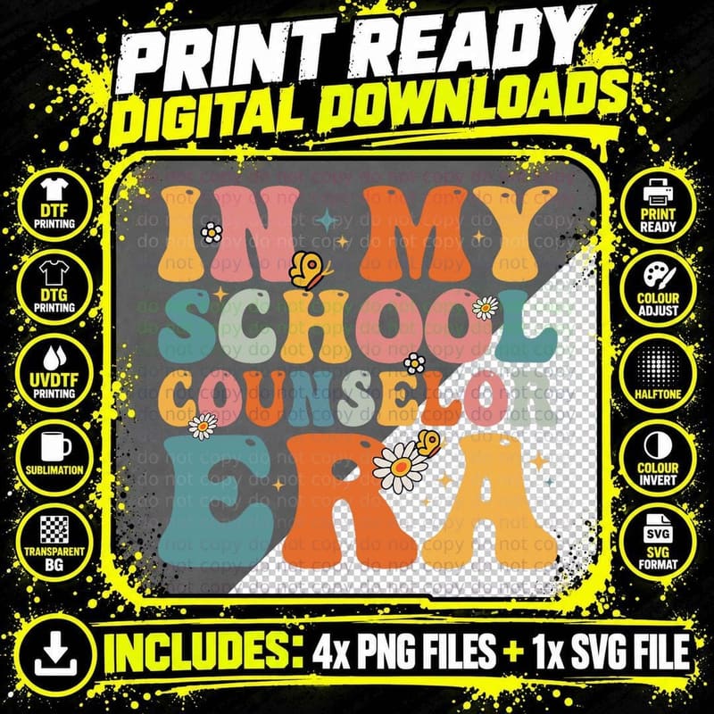 In My School Counselor Era Back to School Groovy First Png SVG Digital Bundle