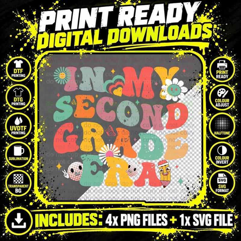 In My Second Grade Era Girl Groovy Back to School T-Shirt Png SVG Digital Bundle