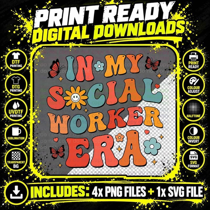 In My Social Worker Era Retro Groovy School Social Png SVG Digital Bundle