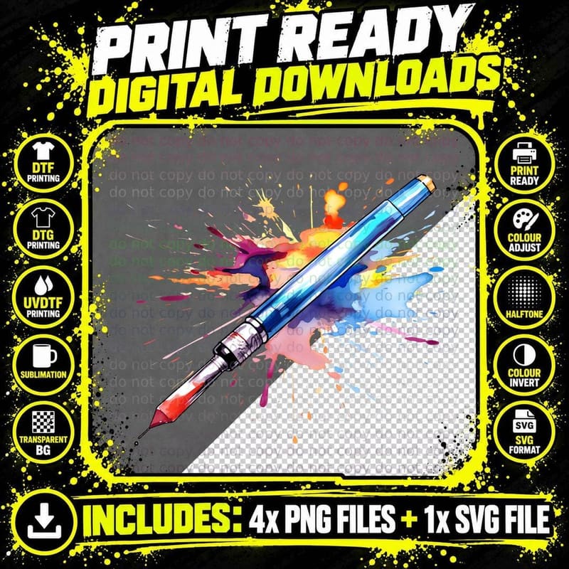 Ink Pen Splash Artwork Back to School T-Shirt Png SVG Digital Bundle