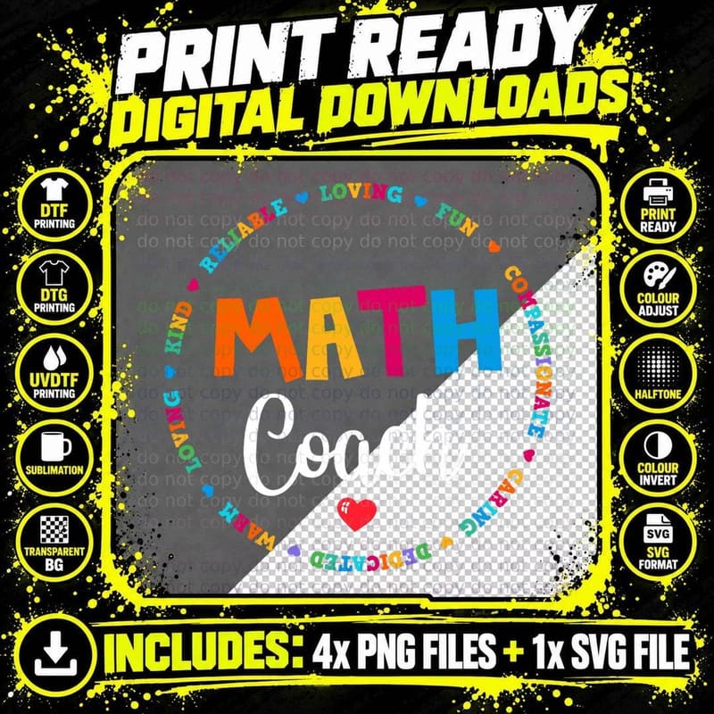 Instructional Math Coach Crew Back to School Matching Png SVG Digital Bundle