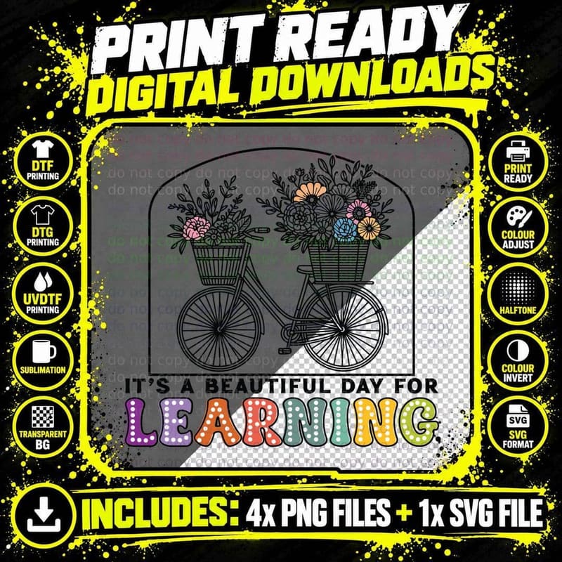 It's a Beautiful Day for Learning Back to School T-Shirt Png SVG Digital Bundle