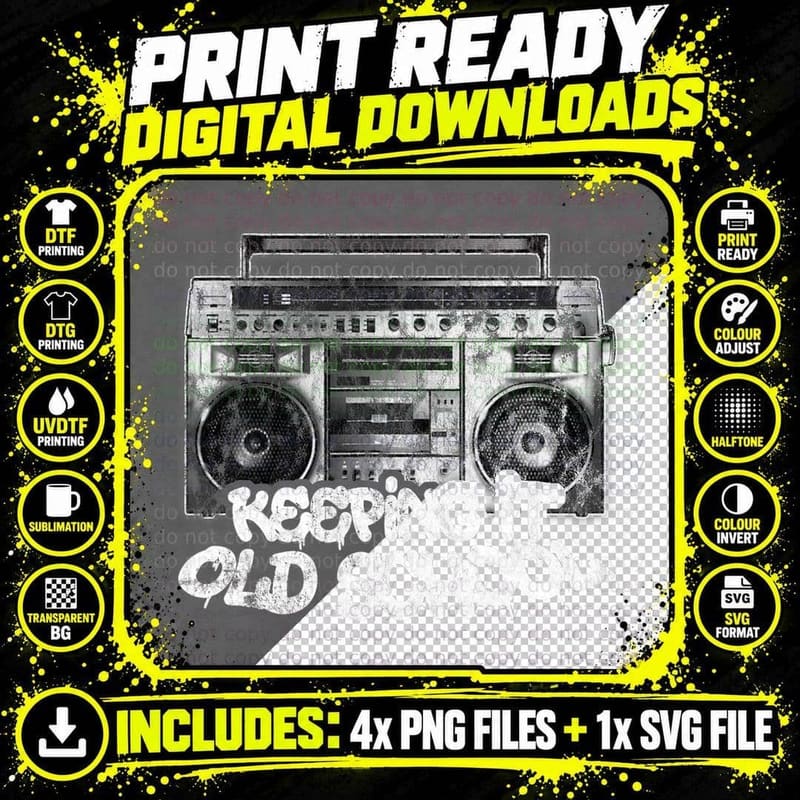 Keeping It Old School - Vintage Boombox Graffiti T-Shirt Png SVG Digital Bundle