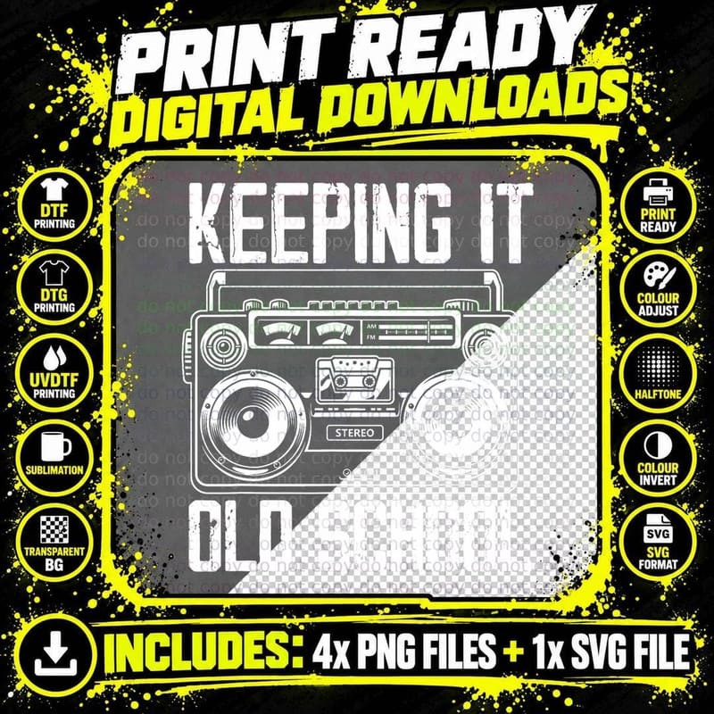 Keeping It Old School 80s 90s Music Lover Funny Hip-Hop Png SVG Digital Bundle