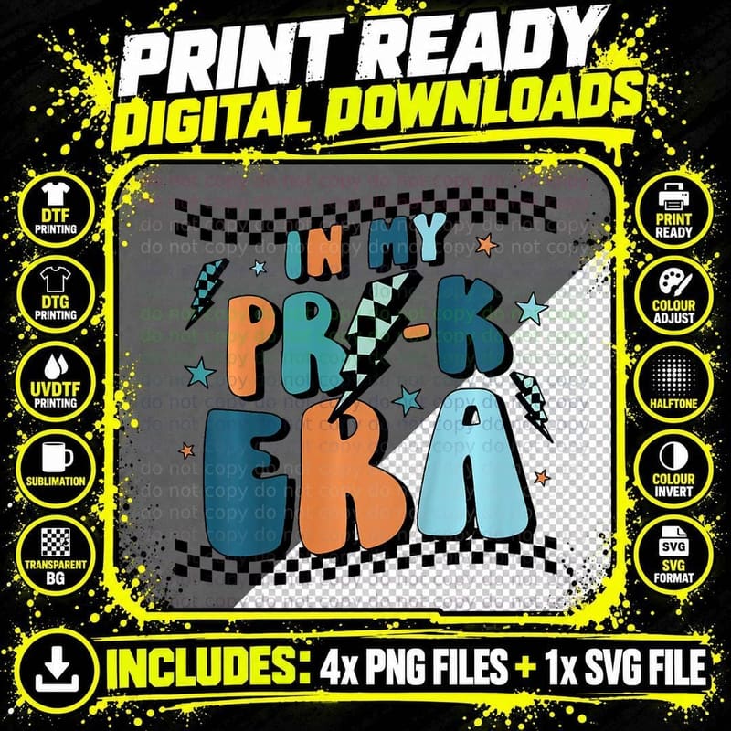 Kids Retro Groovy in My Pre K Era Back to School Funny Png SVG Digital Bundle