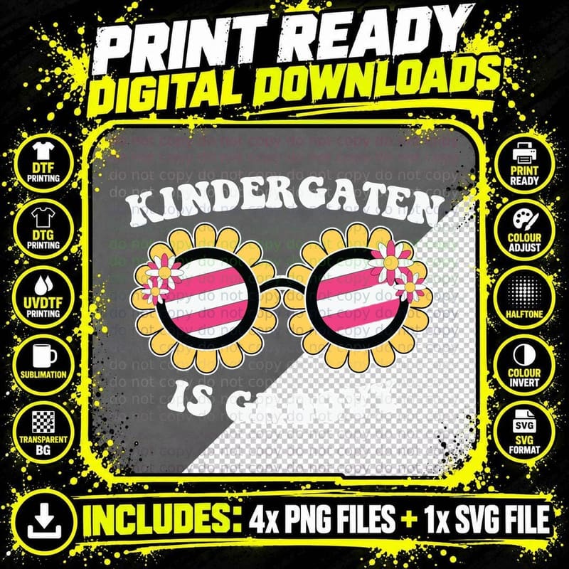 Kindergaten Is Groovy Back to School T-Shirt Png SVG Digital Bundle