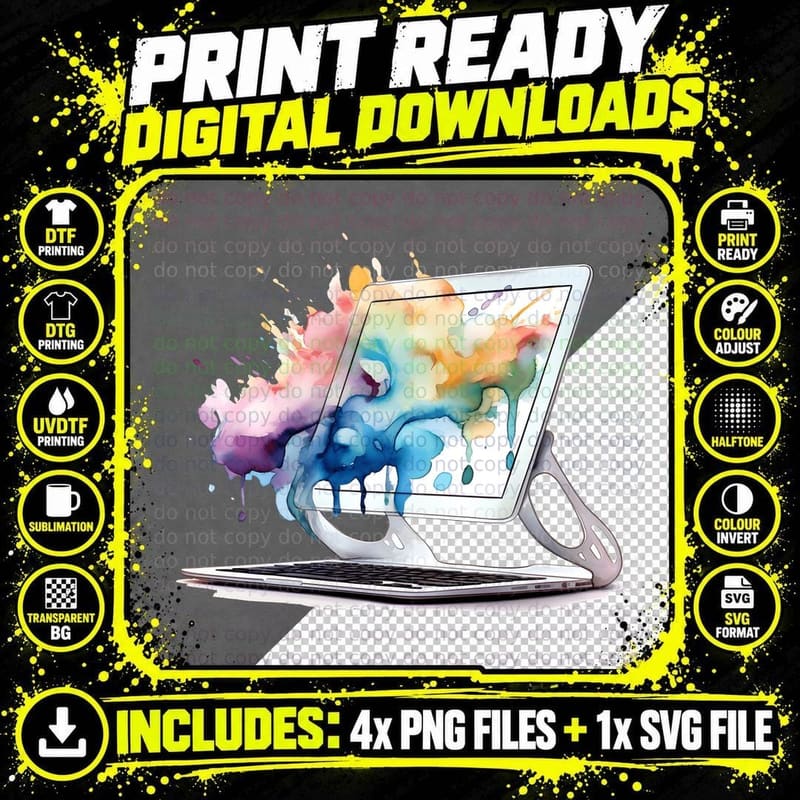 Laptop Screen Burst with Colorful Paint Splashes Back to Png SVG Digital Bundle