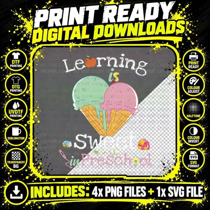 Learning Is Sweet in Preschool Back to School Ice Cream Png SVG Digital Bundle
