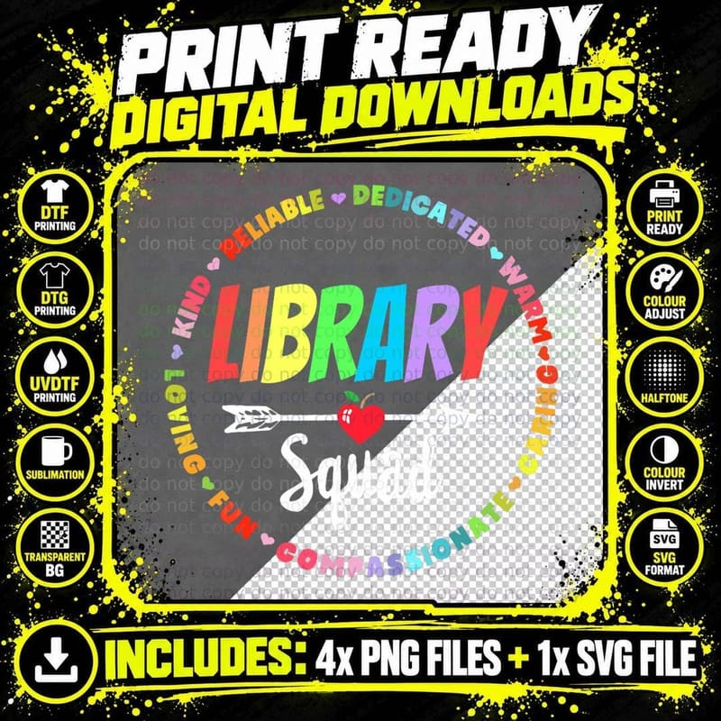 Library Squad Funny School Librarian Life Book Nerd Crew Png SVG Digital Bundle