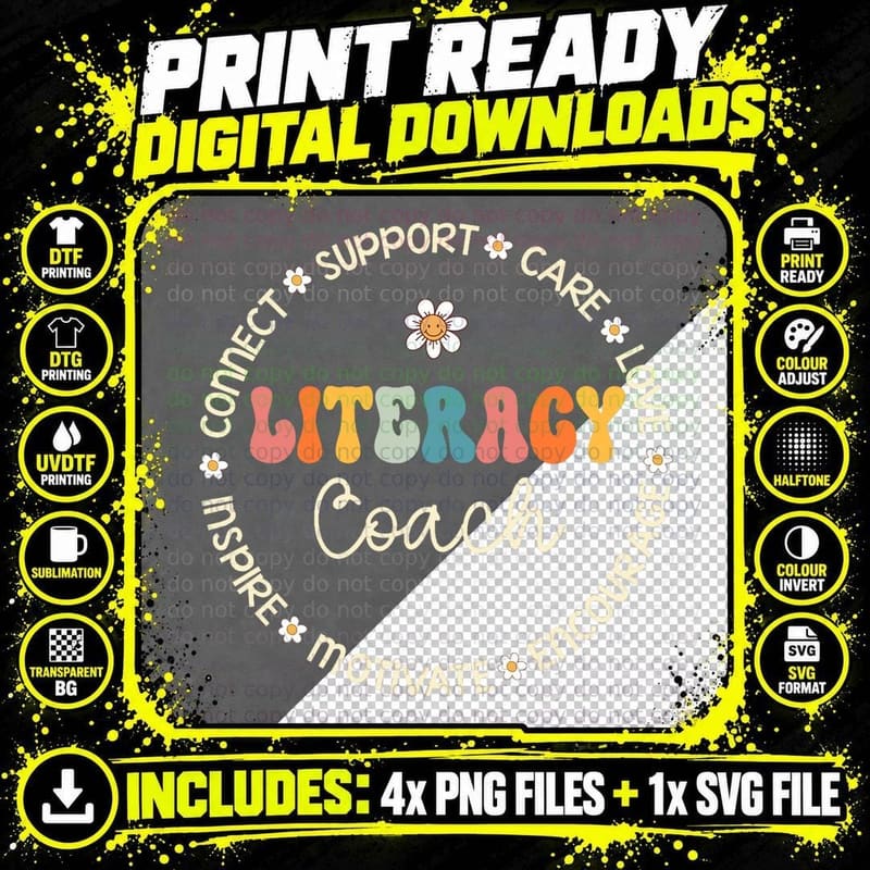 Literacy Coach Appreciation Week Back to School T-Shirt Png SVG Digital Bundle