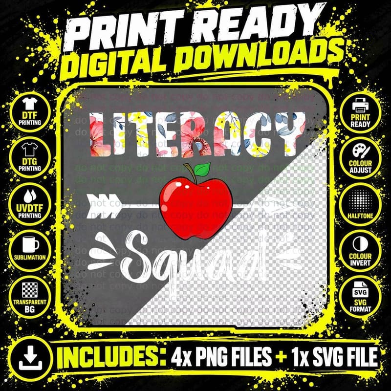 Literacy Squad Shirt Funny Back to School Gifts Students Png SVG Digital Bundle