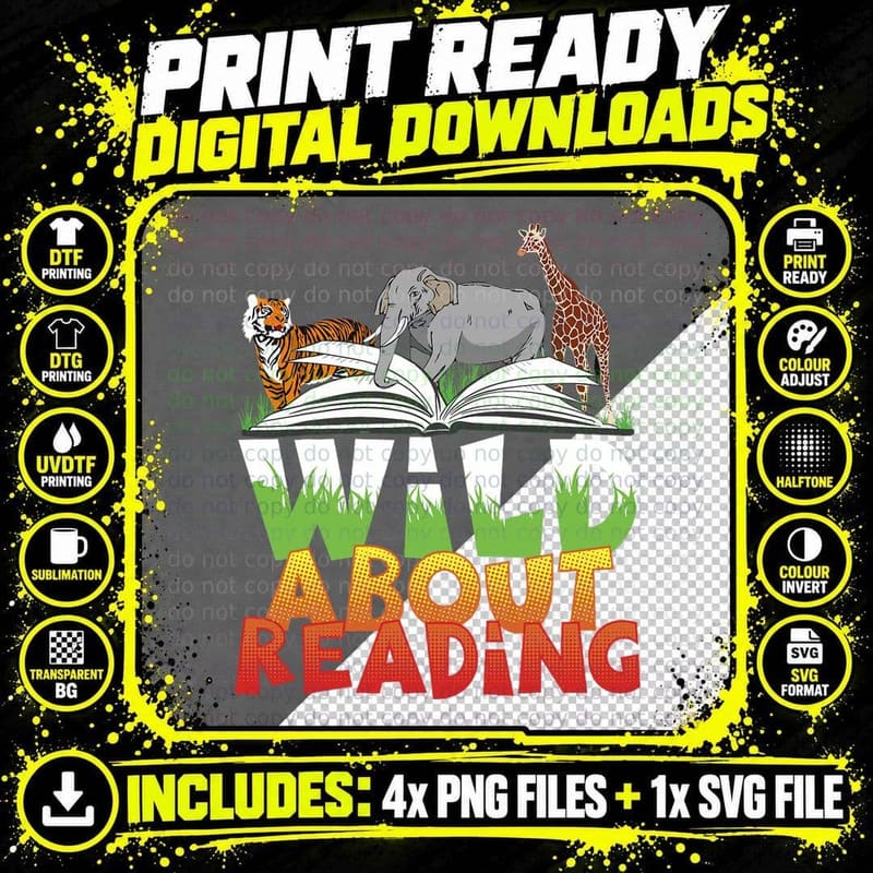 Love Reading Wild About Books Gift Teachers Gift Png SVG Digital Bundle
