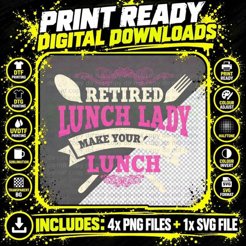 Lunch Lady Retired Cafeteria School Food Service Retiree Png SVG Digital Bundle