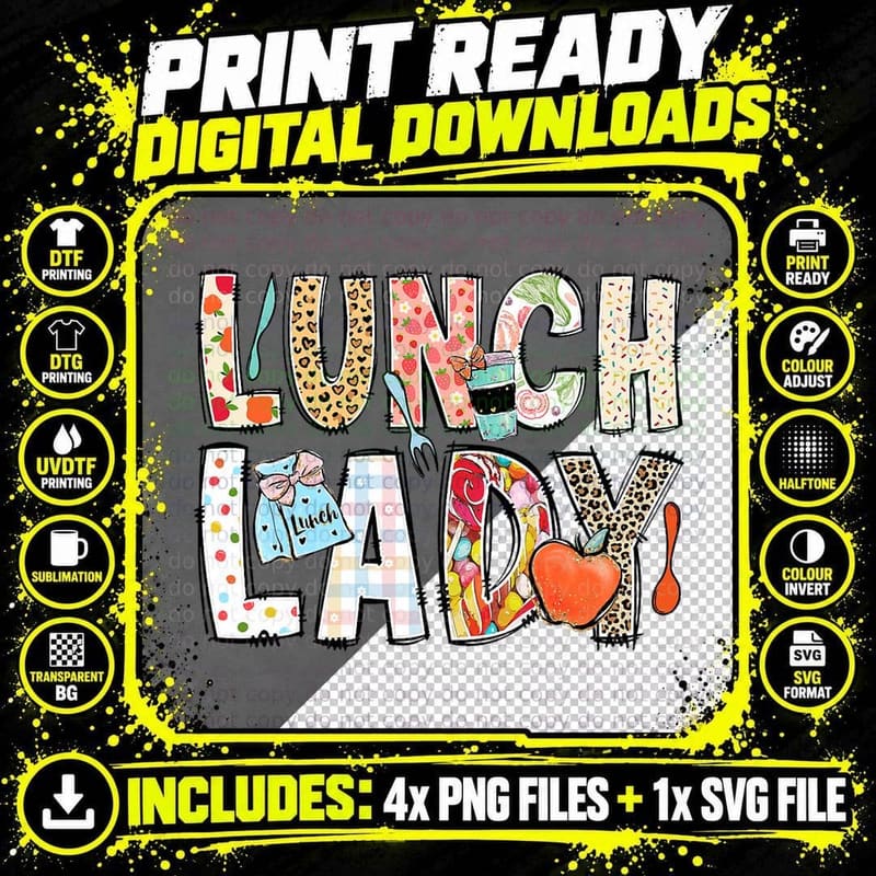 Lunch Lady Shirt Lunch Lady Cafeteria Back to School Png SVG Digital Bundle