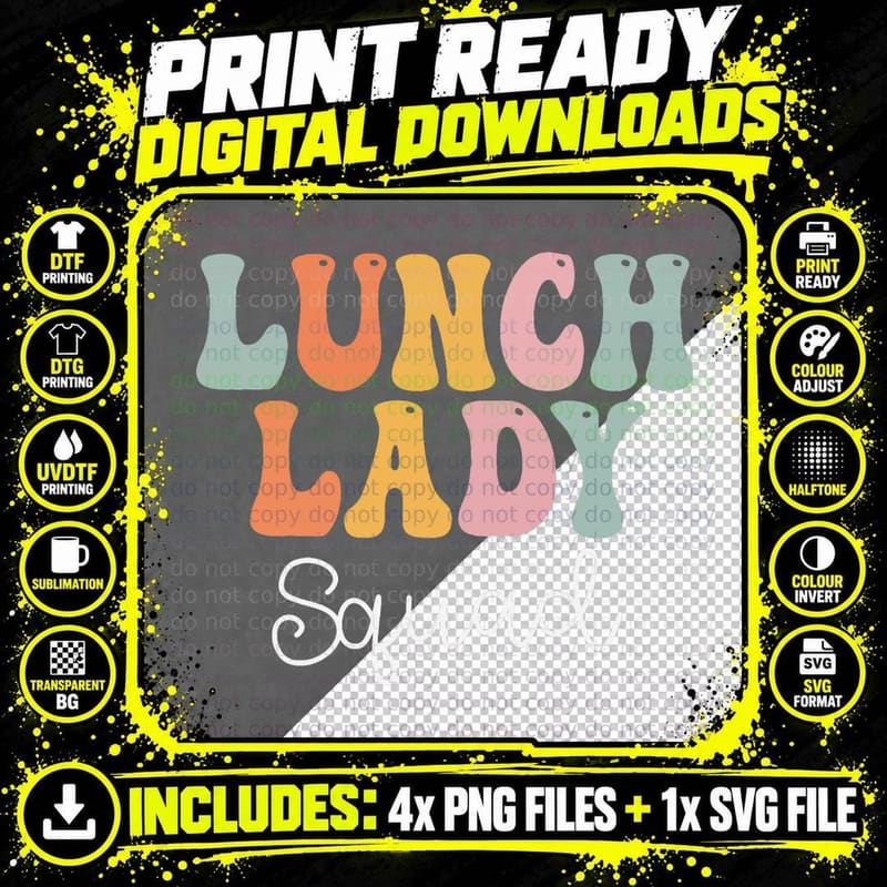 Lunch Lady Squad Retro Groovy Vintage First Day of Png SVG Digital Bundle