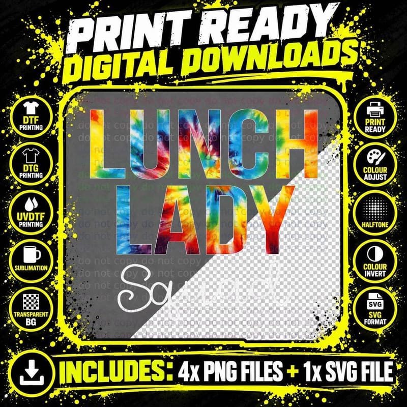Lunch Lady Squad Tie Dye Appreciation Day Back to School Png SVG Digital Bundle