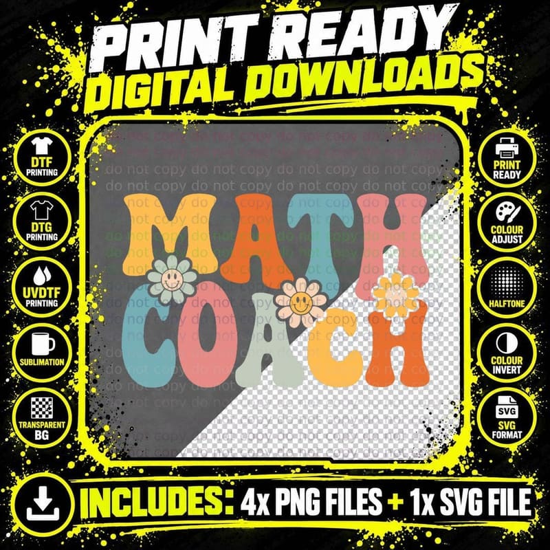 Math Coach Shirt Funny Back to School Teachers Students Png SVG Digital Bundle