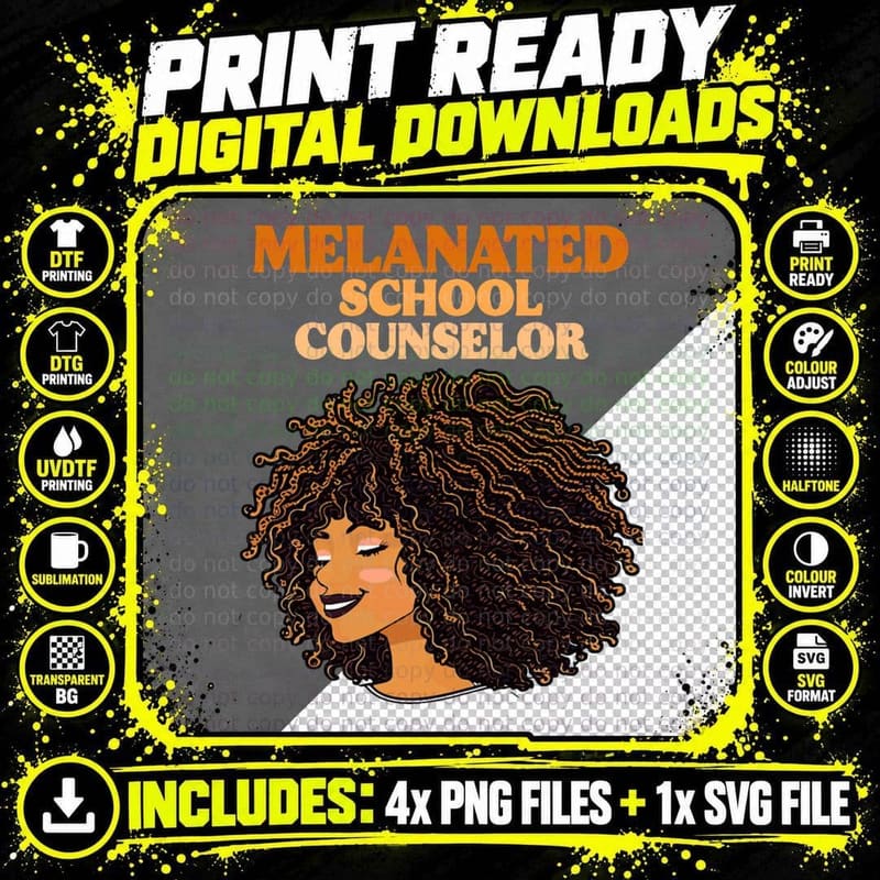 Melanated School Counselor Black Educators History Month Png SVG Digital Bundle