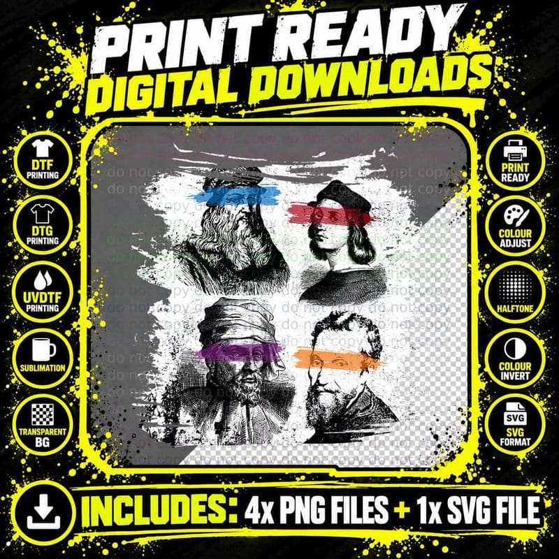 Ninja Art Renaissance Artist Drawing Art Student Artist Png SVG Digital Bundle