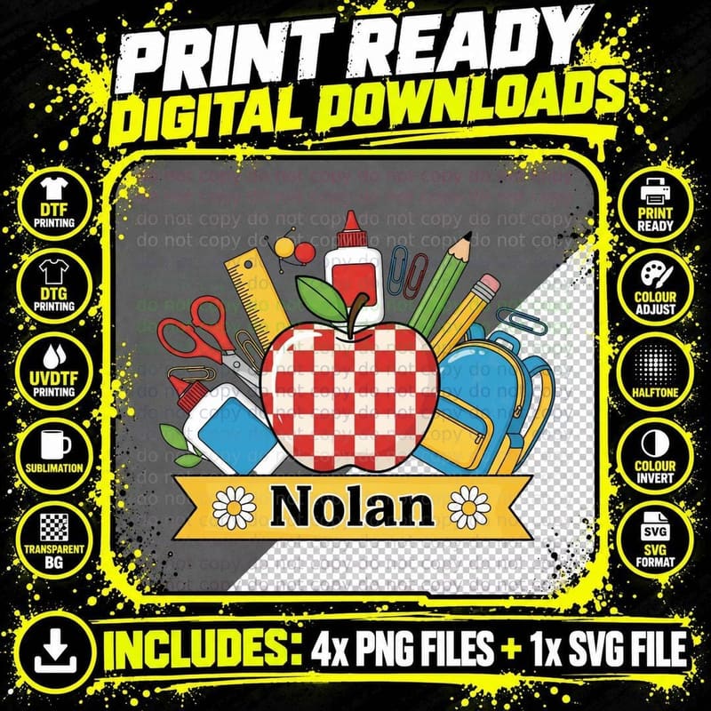 Nolan Back to School T-Shirt, School Supplies Around Png SVG Digital Bundle