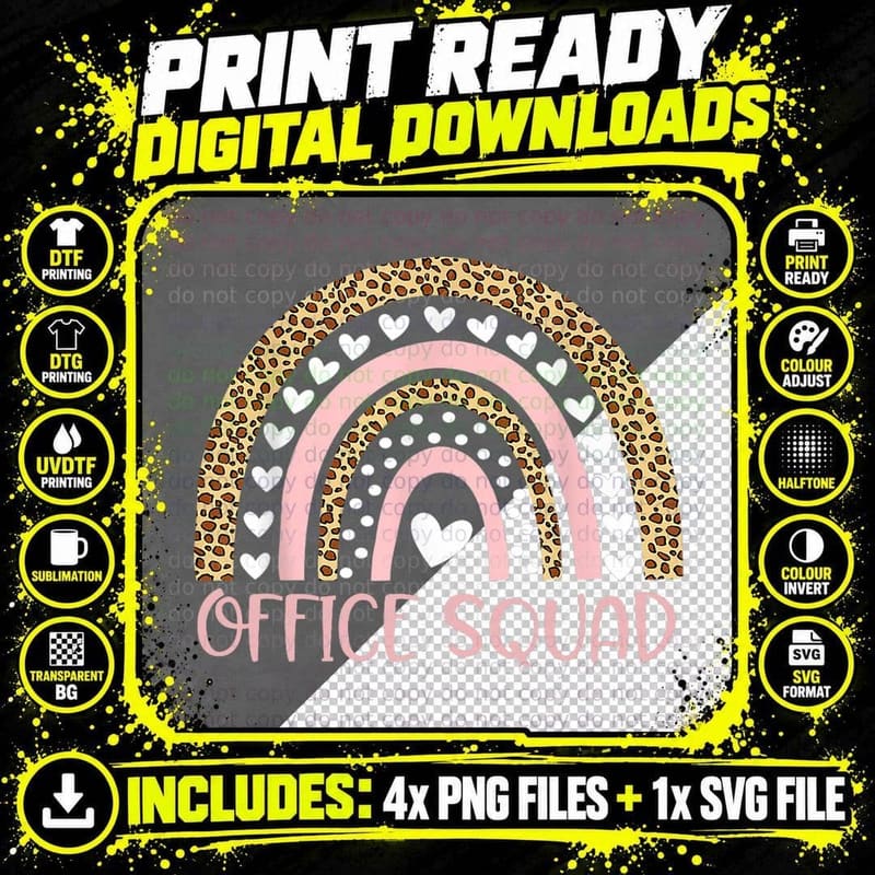 Office Squad Rainbow Leopard - Admin Staff School Png SVG Digital Bundle