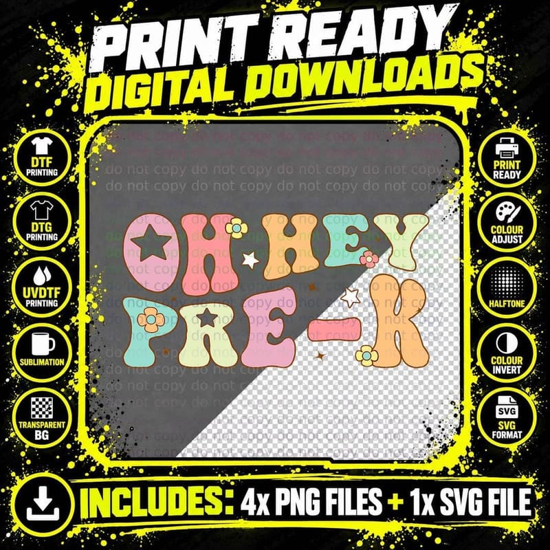 Oh Hey Pre K Groovy Back to School Happy First Day of Png SVG Digital Bundle
