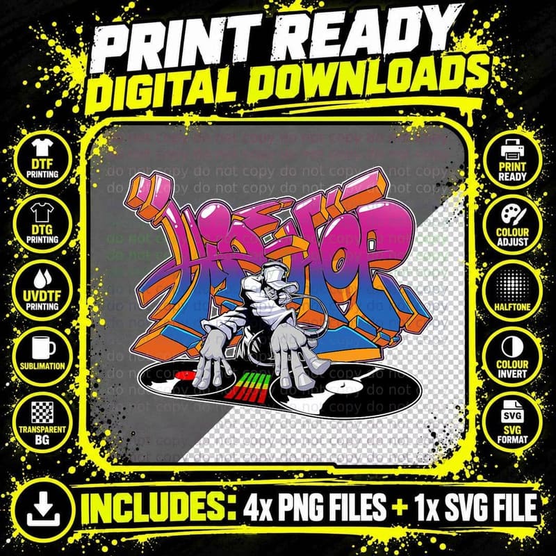 Old School 80s Hiphop DJ Graffiti T-Shirt Png SVG Digital Bundle