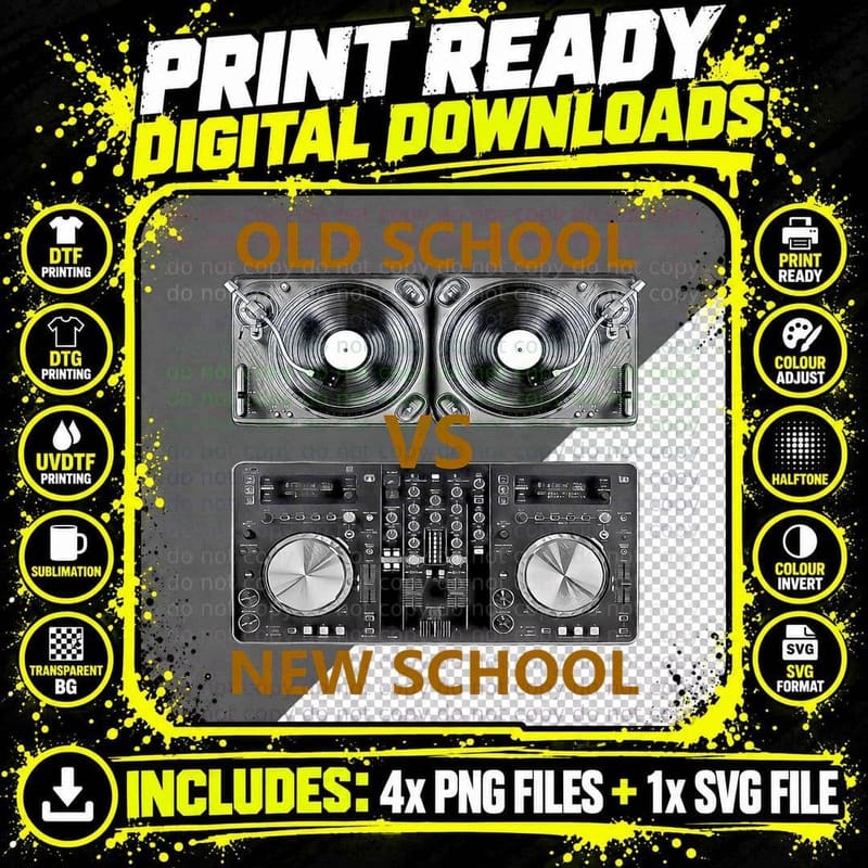 Old School DJ vs New School DJ, Housedance Music, EDM Png SVG Digital Bundle
