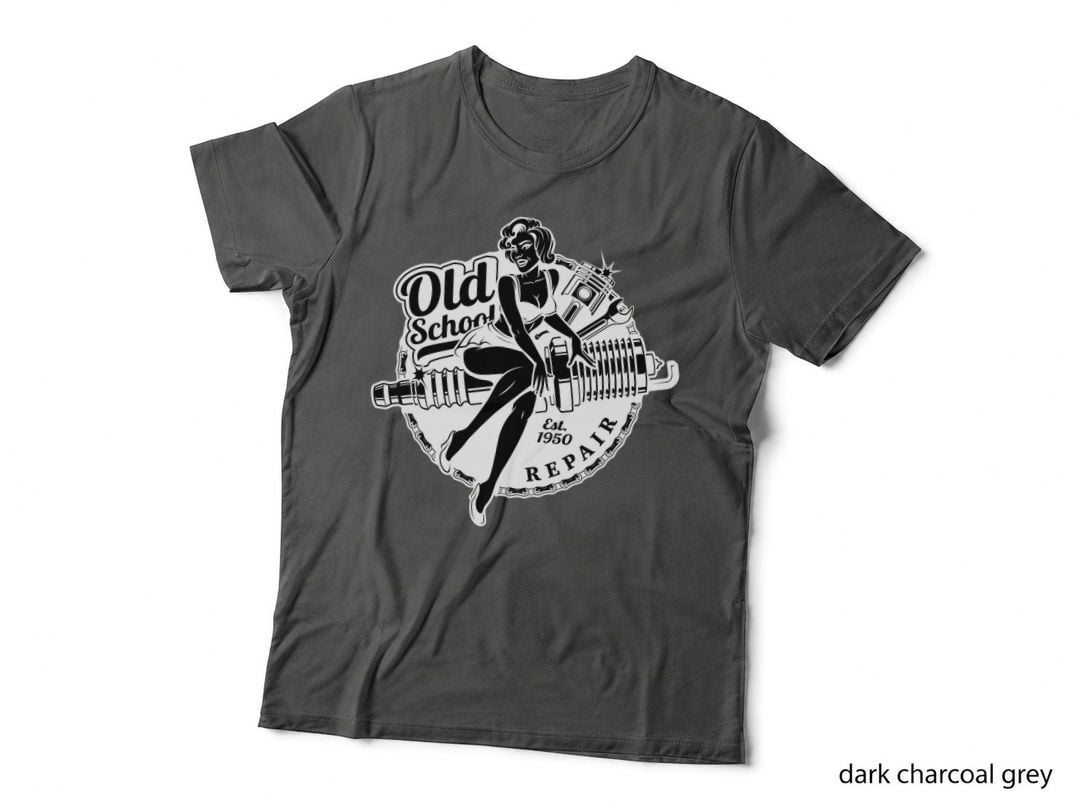 Old School Est. 1950 Repfire Retro Vintage Pin-Up Girl Engine T-Shirt