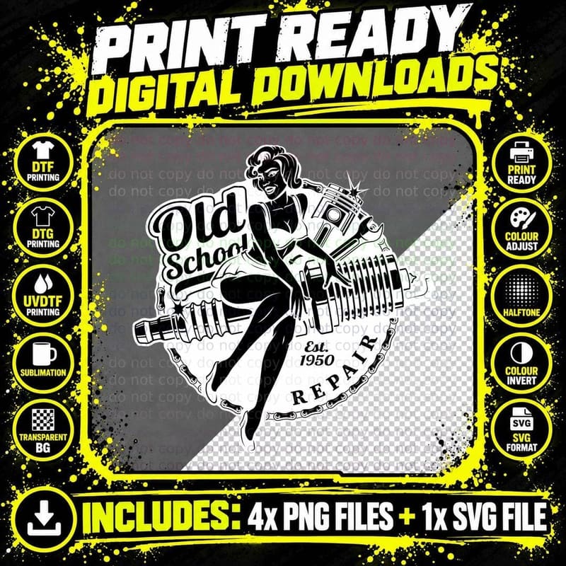 Old School Est. 1950 Repfire Retro Vintage Pin-Up Girl Png SVG Digital Bundle