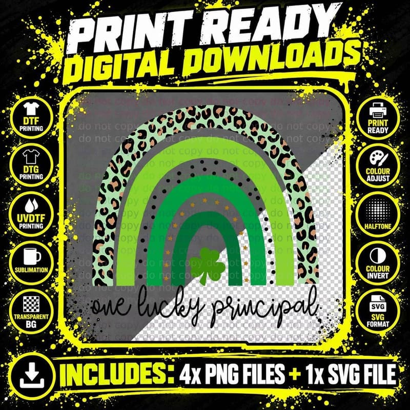 One Lucky School Principal Rainbow St Patricks Day Png SVG Digital Bundle