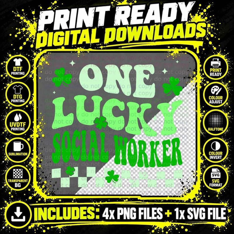 One Lucky School Social Worker Groovy Retro St Patricks Png SVG Digital Bundle