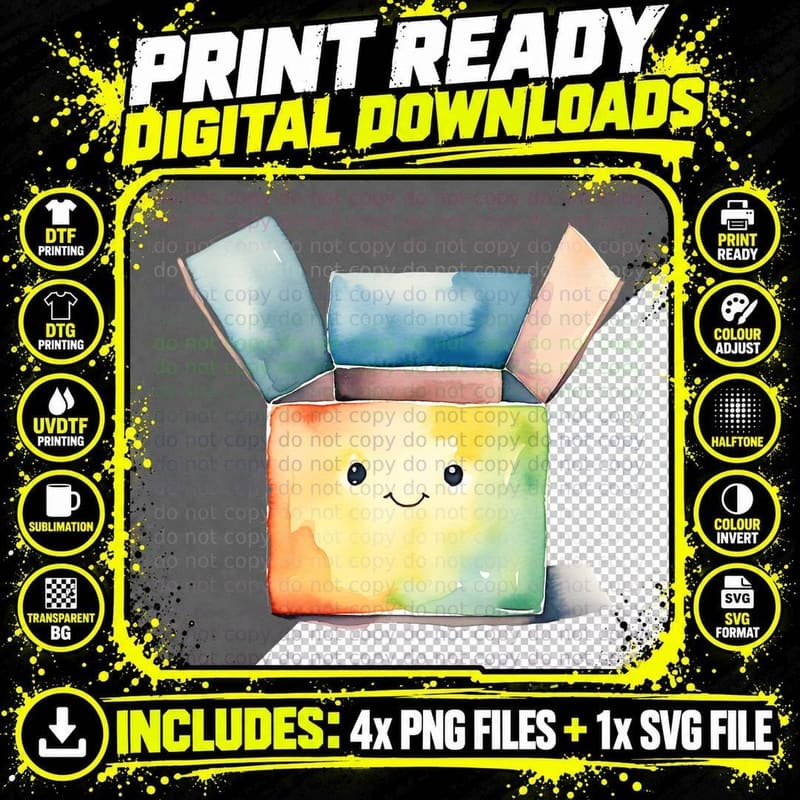 Open Box Reveals Smiling Face Back to School T-Shirt Png SVG Digital Bundle