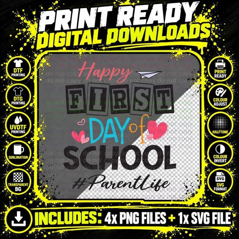 Parent Happy First Day of School Cute Women Back to Png SVG Digital Bundle