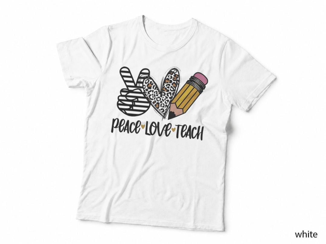 Peace Love Teach Back to School T-Shirt, Peace Love Teach with Heart Icons