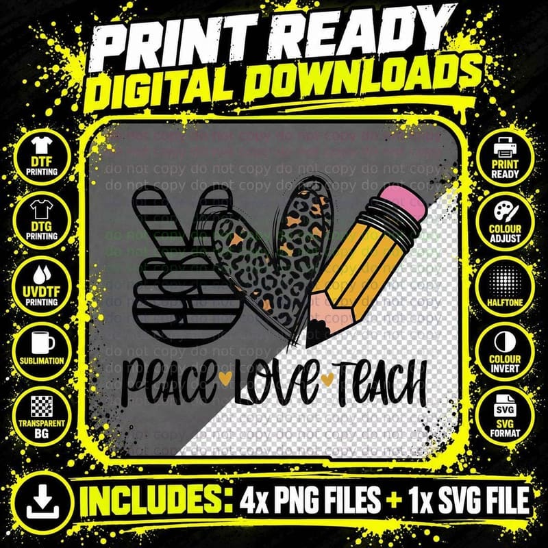 Peace Love Teach Back to School T-Shirt Png SVG Digital Bundle