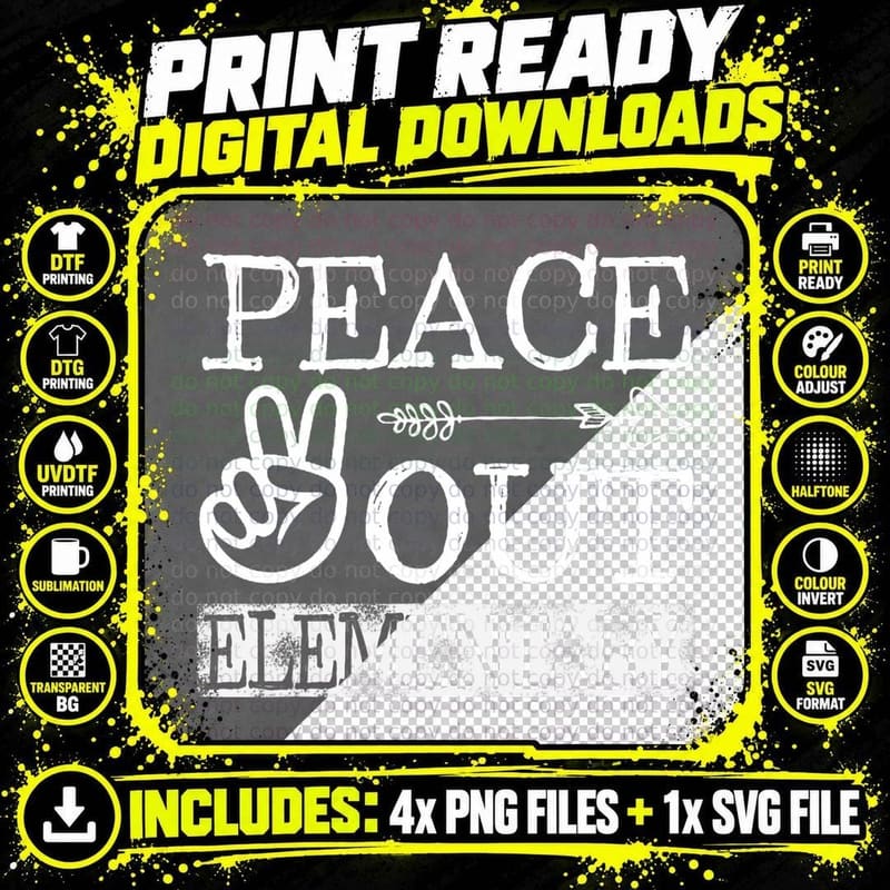 Peace Out Elementary - Last Day of School Elementary Png SVG Digital Bundle
