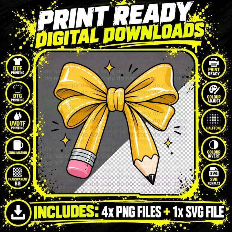 Pencils Forming a Bow with Stars Back to School T-Shirt Png SVG Digital Bundle