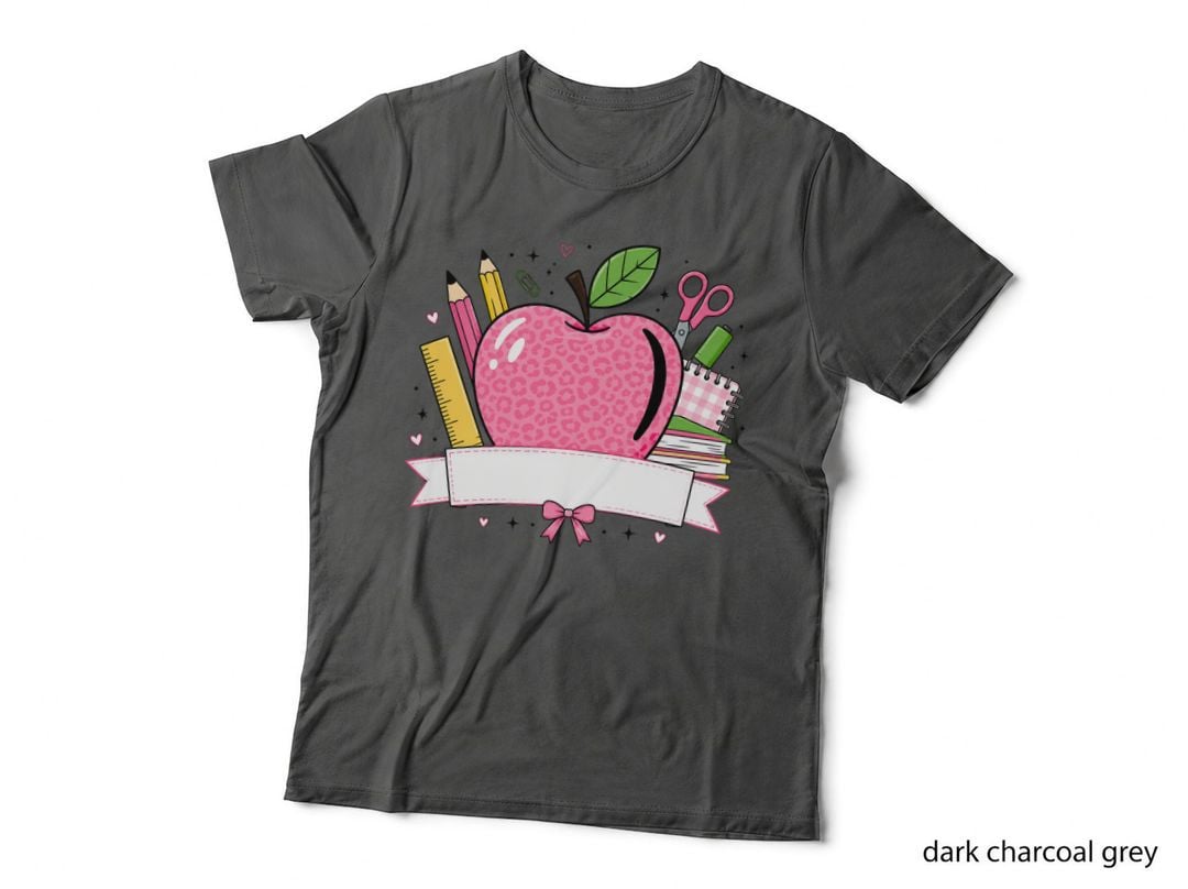 Pink Leopard Print Apple with School Supplies Back to School T-Shirt