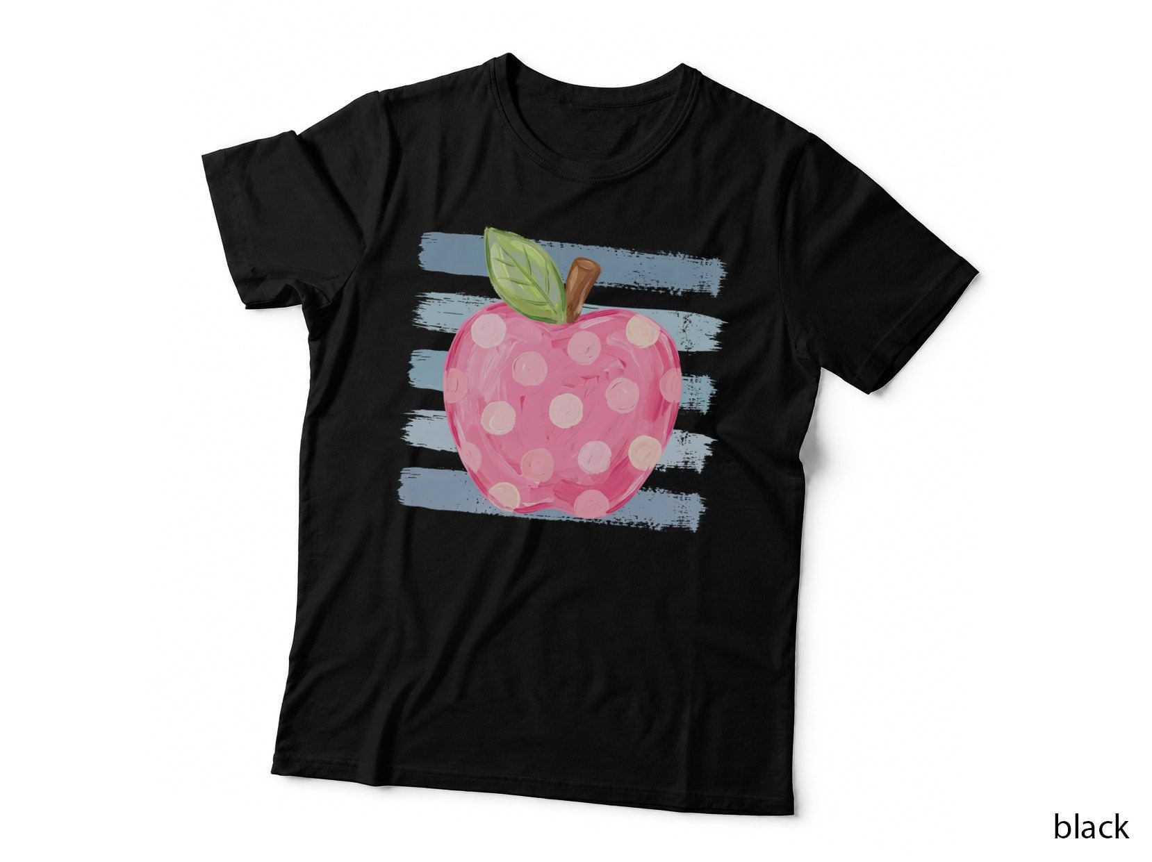Pink Polka Dot Apple with Green Leaf Back to School T-Shirt