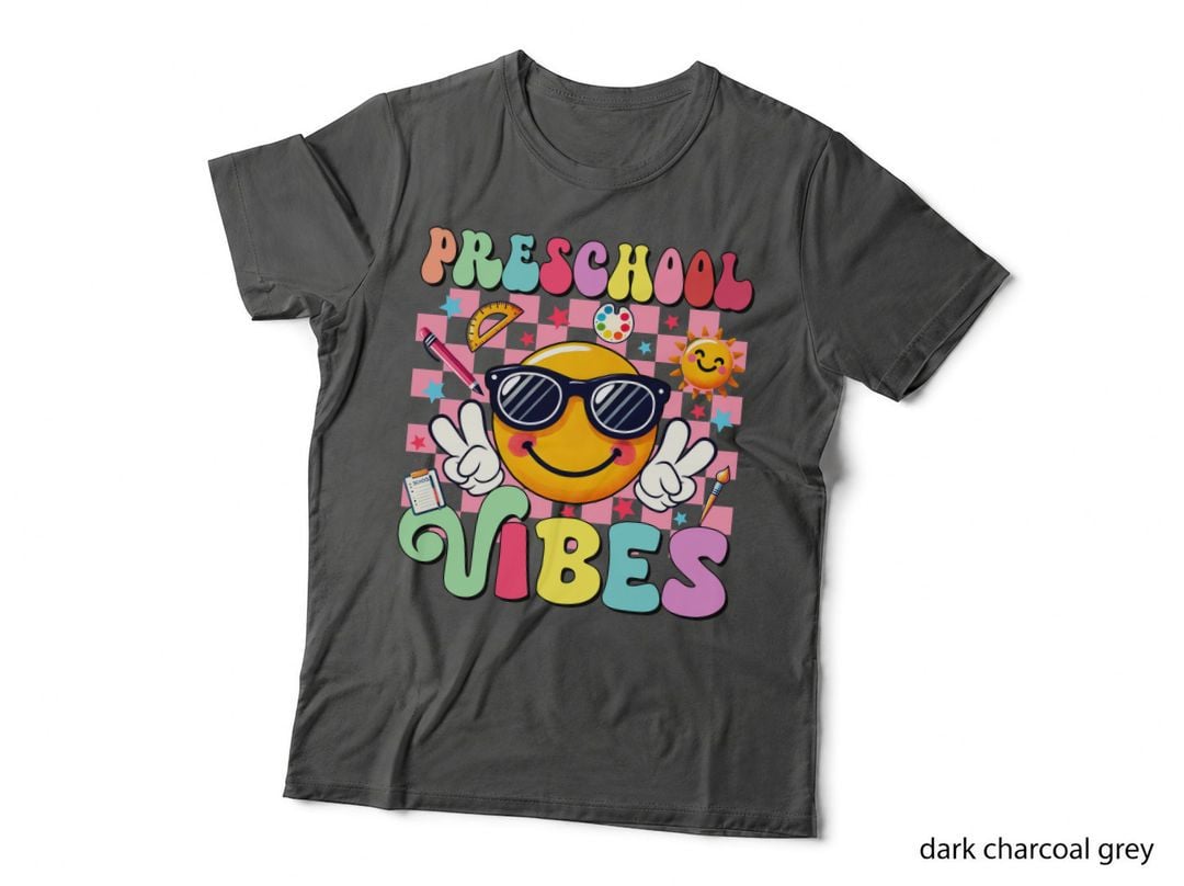 Preschool Vibes Back to School T-Shirt, Smiley Face with Sunglasses and Graphic