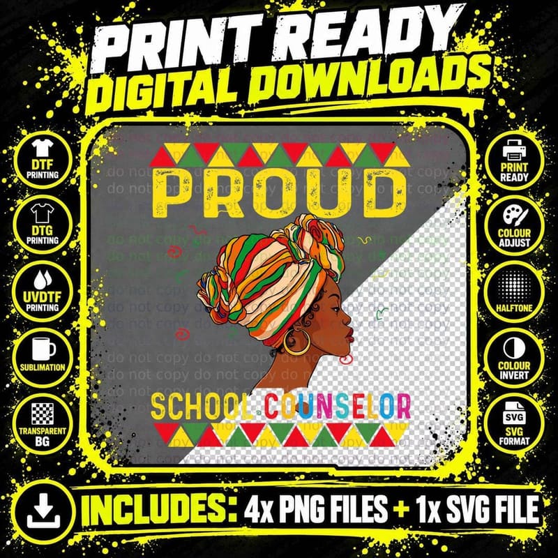 Proud School Counselor Women Vintage Black Month History Png SVG Digital Bundle