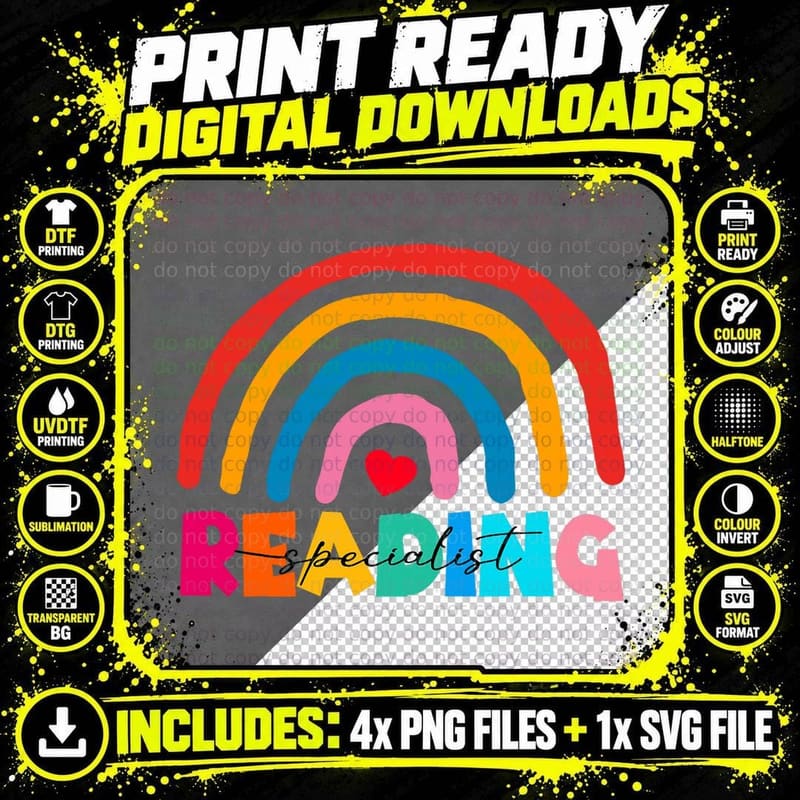 Rainbow Reading Specialist Happy First Day of School Png SVG Digital Bundle