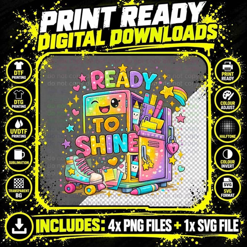 Ready to Shine Back to School T-Shirt Png SVG Digital Bundle
