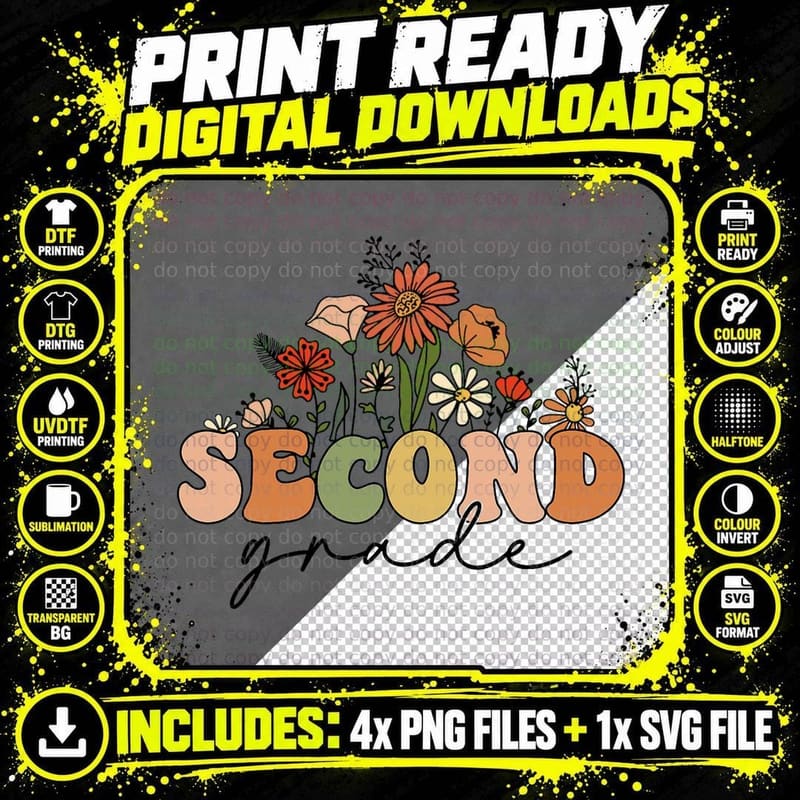 Retro Groovy Second Grade Teachers Back to School Png SVG Digital Bundle