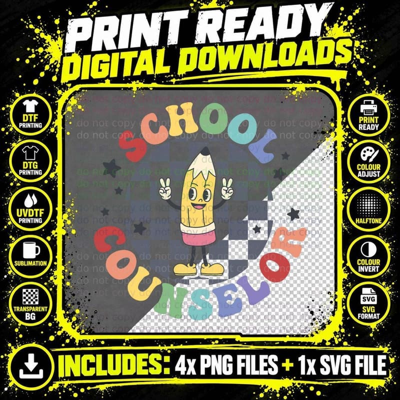 Retro Pencil School Counselor Back to School for Png SVG Digital Bundle