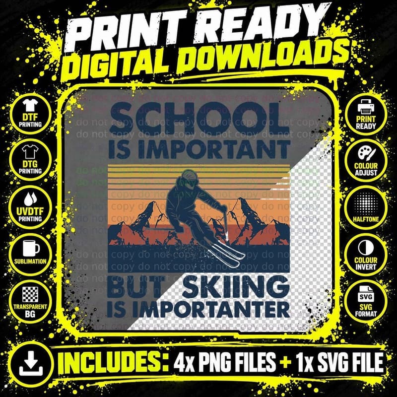 Retro Skiing School Is Important T-Shirt Png SVG Digital Bundle