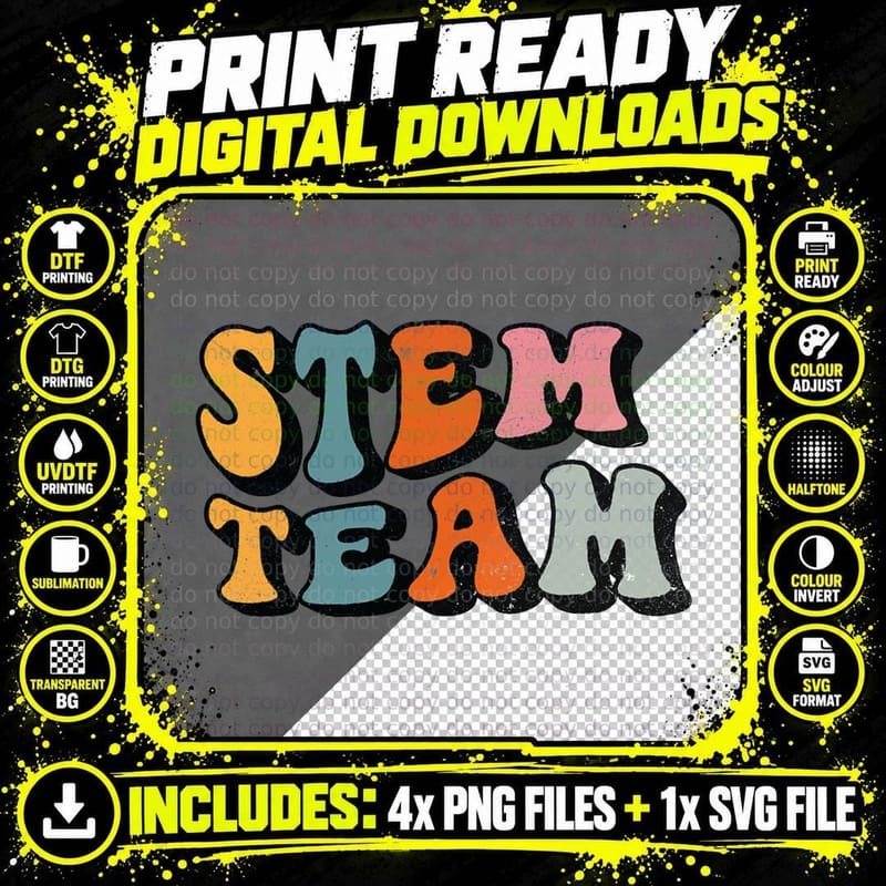 STEM Team, Retro Groovy Back to School Matching Teaching Png SVG Digital Bundle