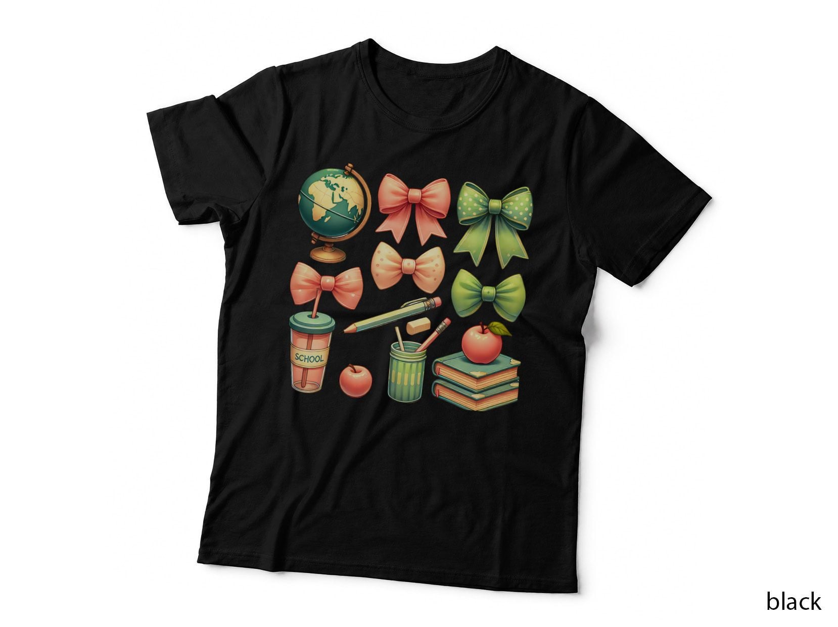 School Back to School T-Shirt, School Supplies & Bows Graphic Tee