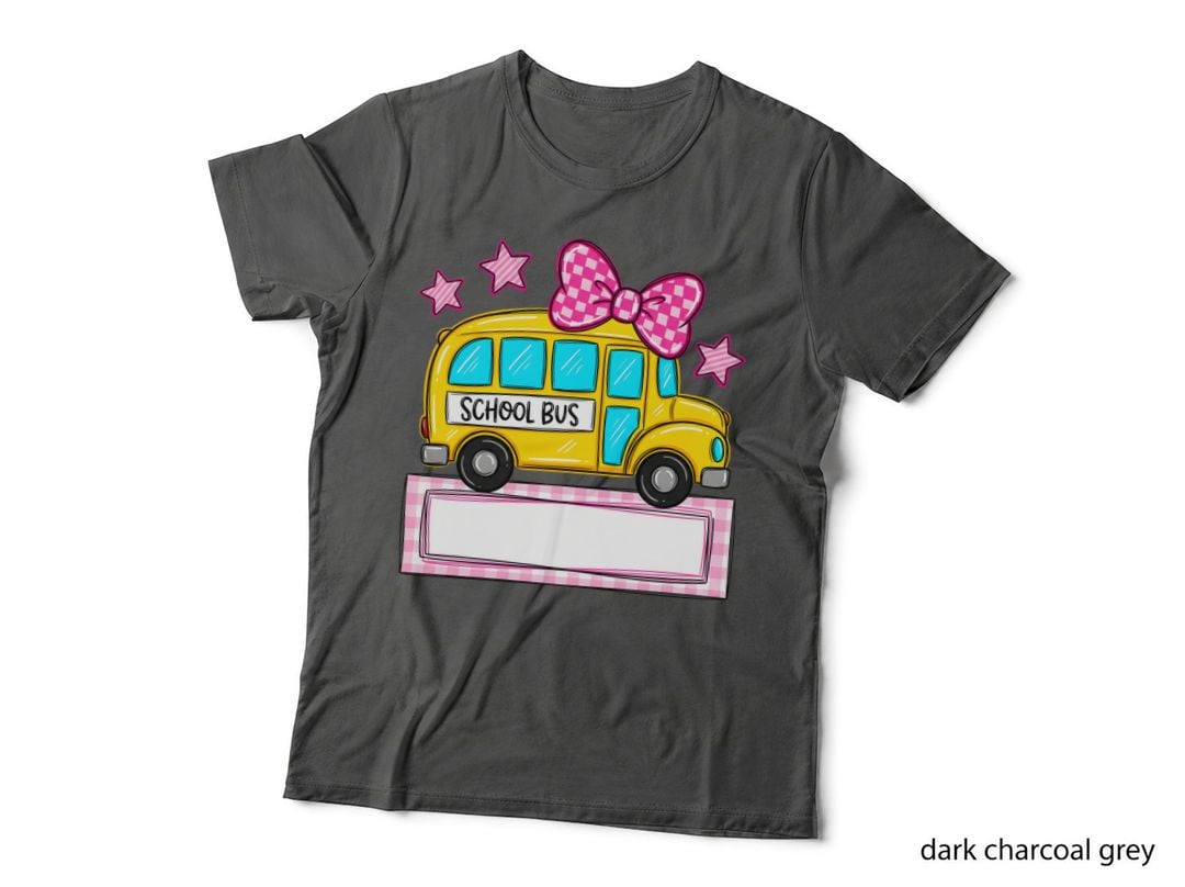 School Bus Back to School T-Shirt, School Bus with Bow and Stars Graphic Tee